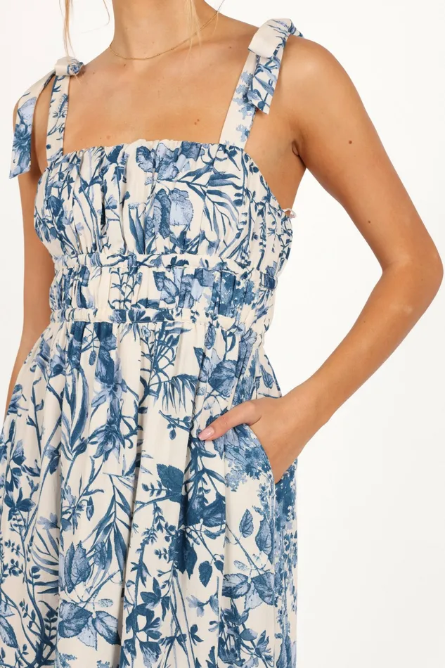 Harlowe Midi Dress Porcelain Blue Women Floral Dresses Petal and Pup