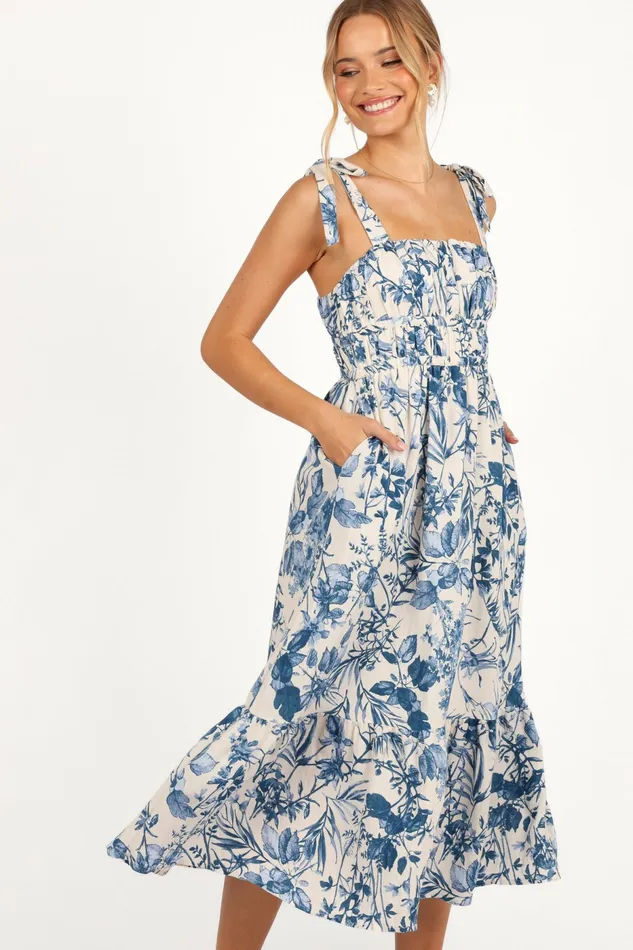 Harlowe Midi Dress Porcelain Blue Women Floral Dresses Petal and Pup