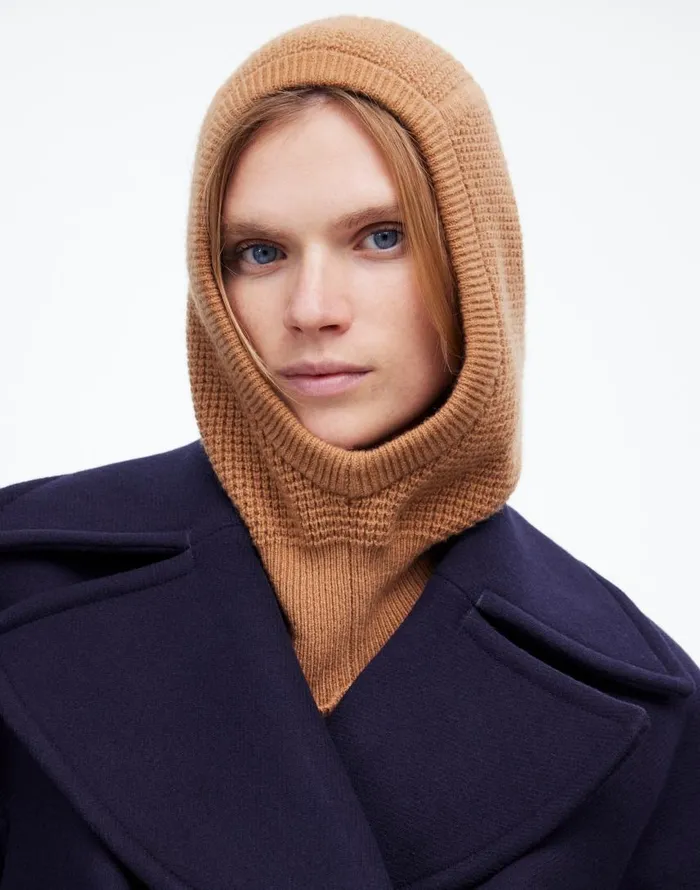 Hats Women Madewell WaffleKnit Balaclava In SoftWool Hthr Caramel