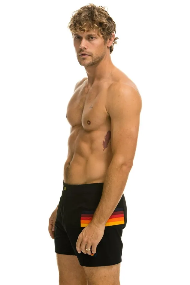 Horizontal 5 Stripe Flex Shorts 8211 Black Men Aviator Nation Shorts