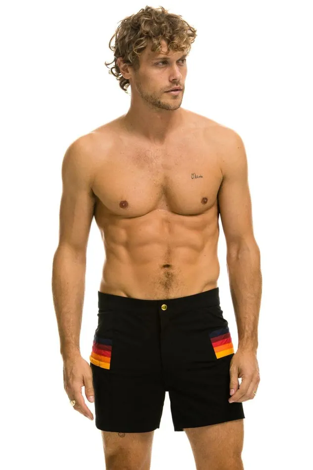 Horizontal 5 Stripe Flex Shorts 8211 Black Men Aviator Nation Shorts