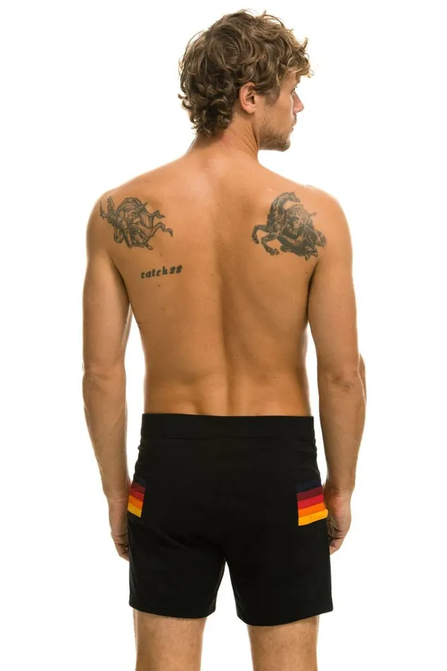 Horizontal 5 Stripe Flex Shorts 8211 Black Men Aviator Nation Shorts