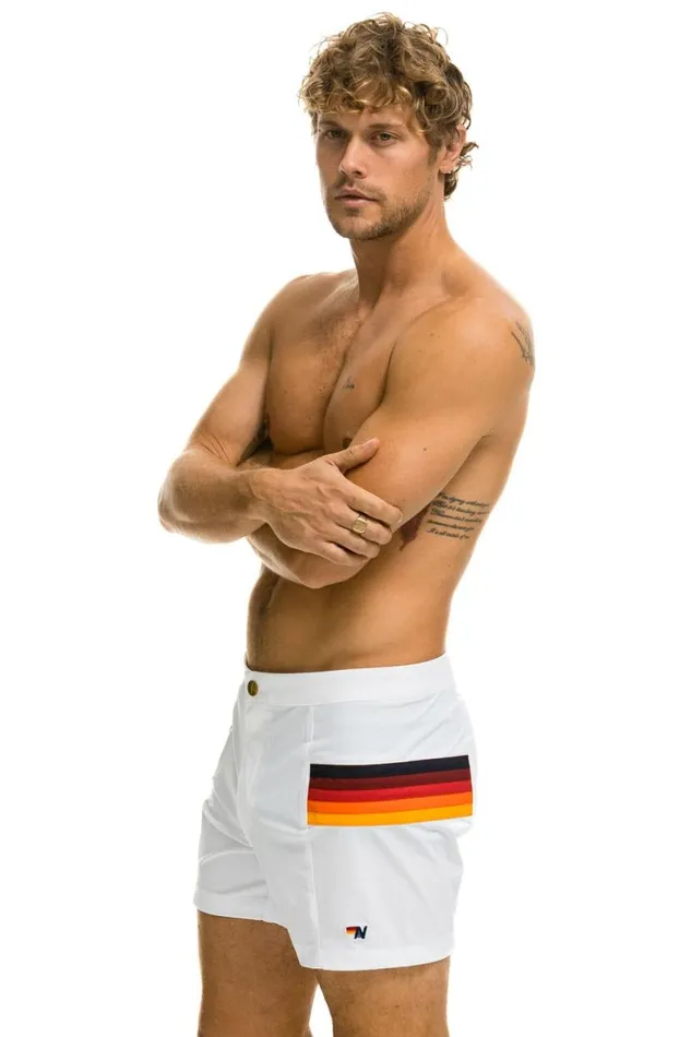Horizontal 5 Stripe Flex Shorts 8211 White Men Aviator Nation Shorts