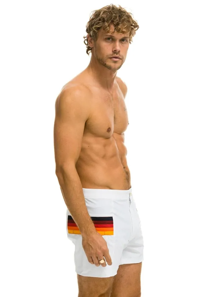 Horizontal 5 Stripe Flex Shorts 8211 White Men Aviator Nation Shorts