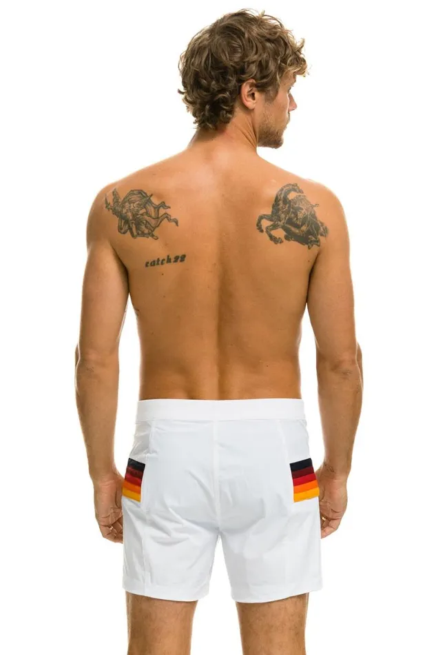 Horizontal 5 Stripe Flex Shorts 8211 White Men Aviator Nation Shorts
