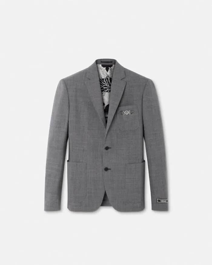 Houndstooth Wool SingleBreasted Blazer Gray Men Versace Blazers and Suits