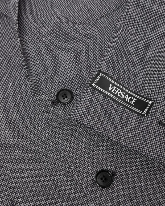 Houndstooth Wool SingleBreasted Blazer Gray Men Versace Blazers and Suits