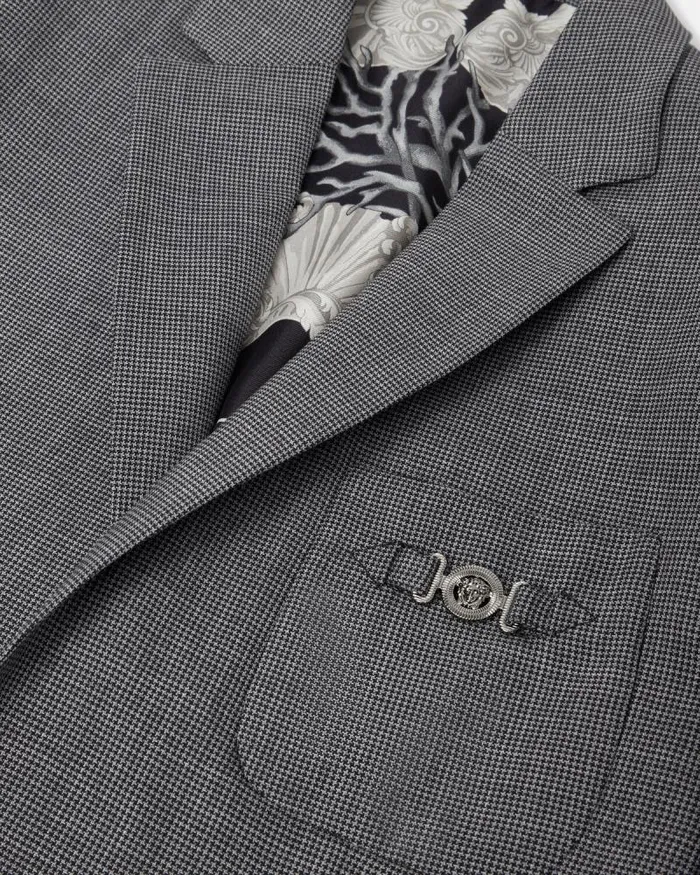 Houndstooth Wool SingleBreasted Blazer Gray Men Versace Blazers and Suits