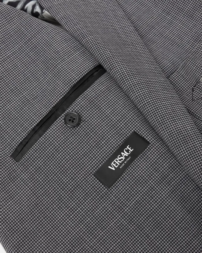 Houndstooth Wool SingleBreasted Blazer Gray Men Versace Blazers and Suits