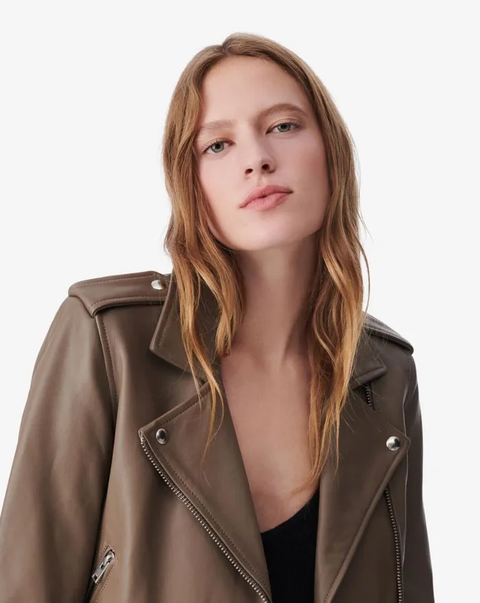 IRO ASHVILLE LEATHER JACKET Vintage Taupe Women Jackets and Coats