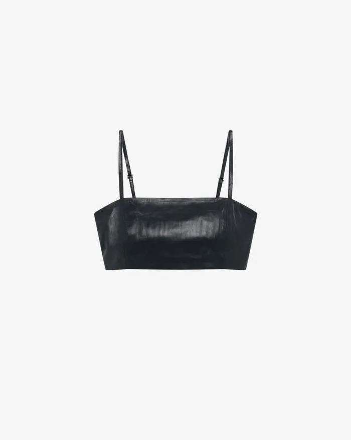 IRO DAVINA LEATHER CROPPED CAMI Carbon Women Tops and Shirts