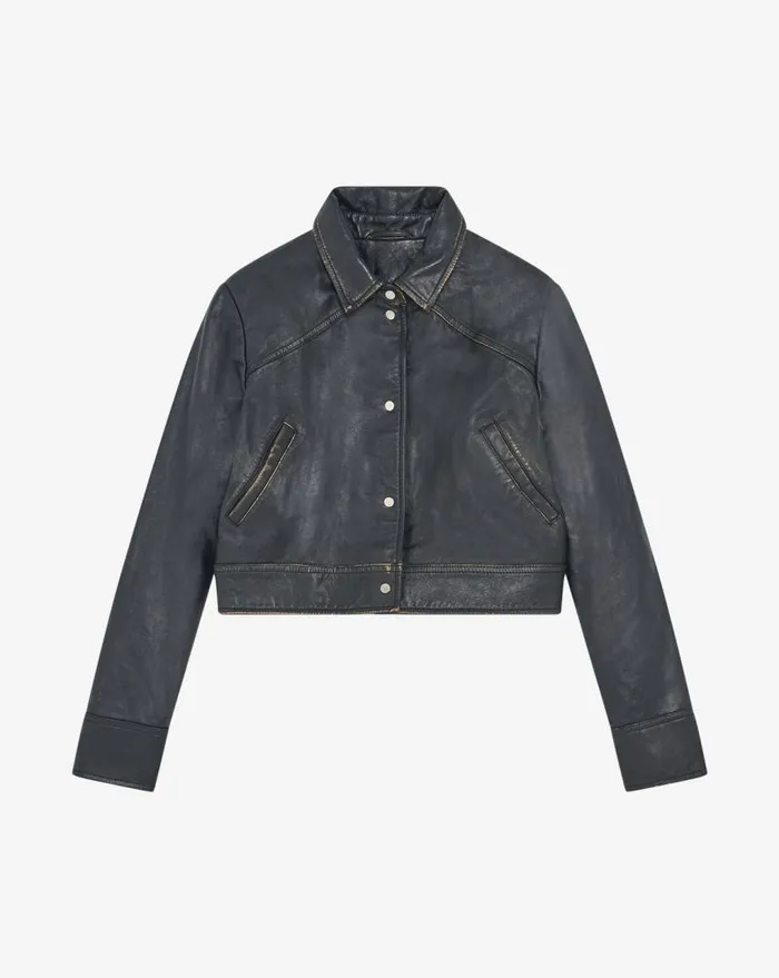 IRO DEMET CROPPED LEATHER JACKET Blackbeige Women Jackets and Coats