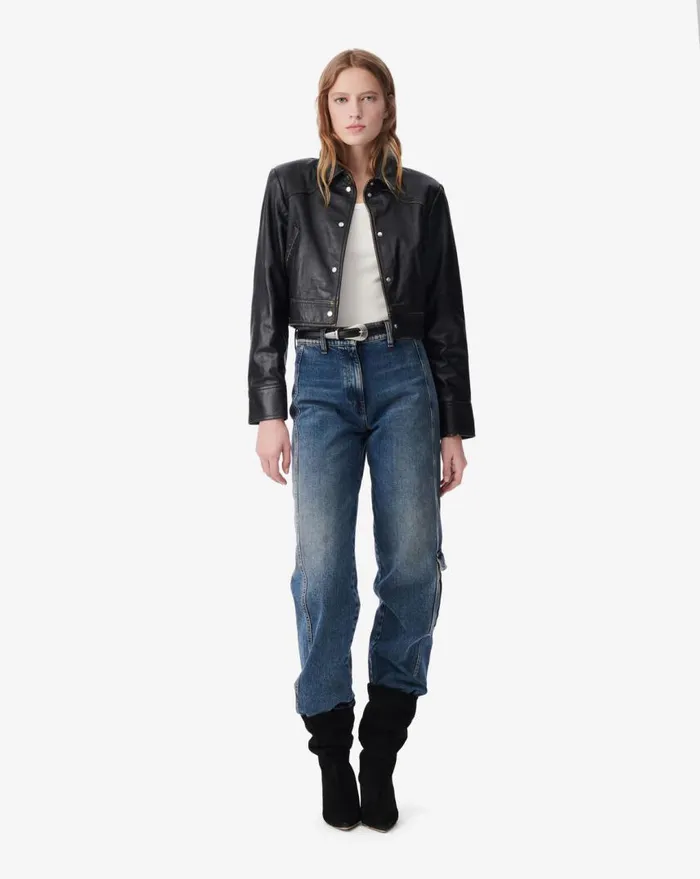 IRO DEMET CROPPED LEATHER JACKET Blackbeige Women Jackets and Coats
