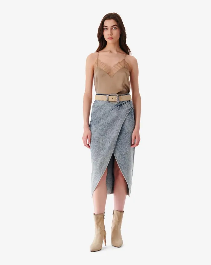 IRO ETANA FADED DENIM MIDI SKIRT Snow Blue Women Shorts and Skirts