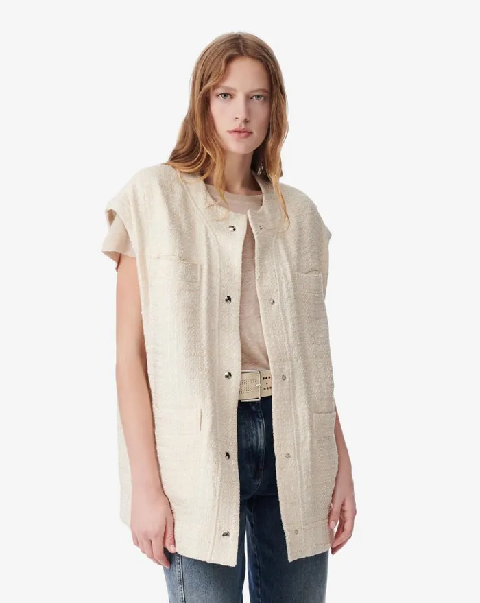 IRO ILYANA SLEEVELESS TWEED OVERSHIRT Ecru Women Jackets and Coats