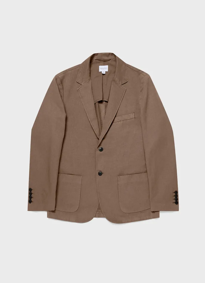 Jackets and Coats Men ussunspel Cotton Linen Unstructured Blazer Dark Tan