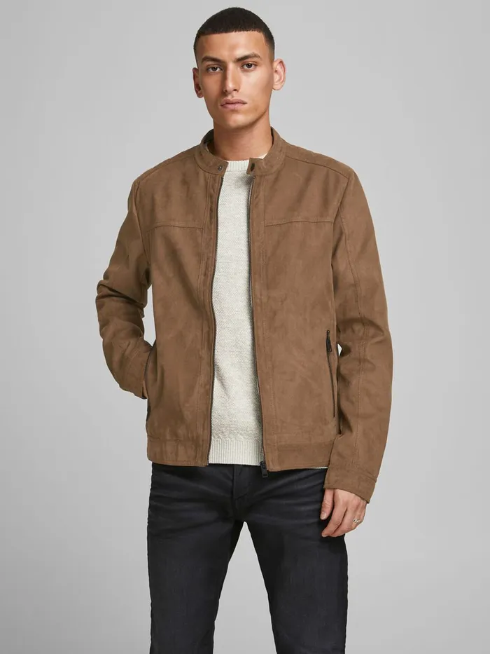 Jackets JACK and JONES Mens CLASSIC FAUX LEATHER JACKET Brown Cognac