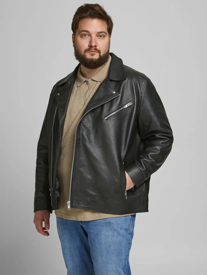 Jackets JACK and JONES Mens COW LEATHER PLUS SIZE LEATHER JACKET Black Black