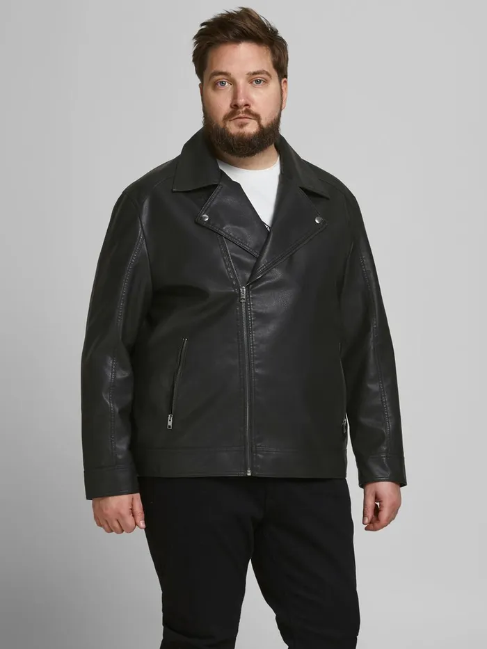 Jackets JACK and JONES Mens FAUX BIKER PLUS SIZE JACKET Black Black
