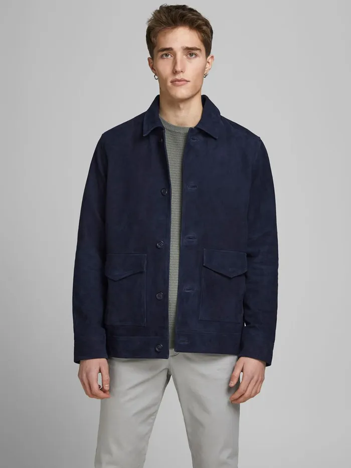 Jackets JACK and JONES Mens GOAT SUEDE JACKET Blue Dark Navy