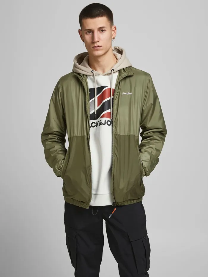 Jackets JACK and JONES Mens HIGH COLLAR LIGHTWEIGHT JACKET Green Dusty Olive