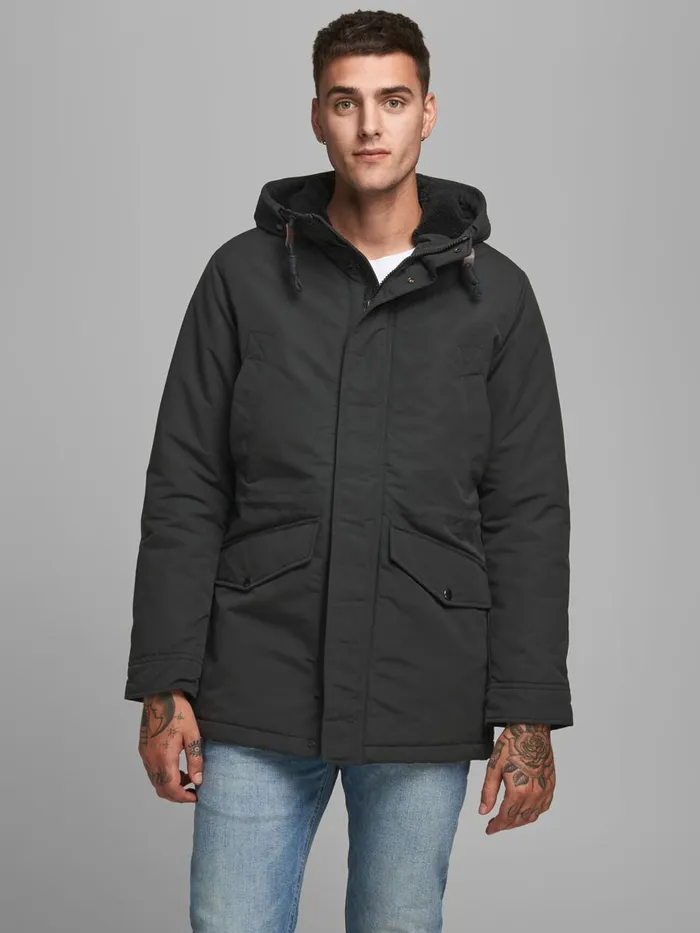 Jackets JACK and JONES Mens HOODED PARKA Grey Black