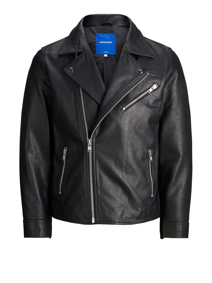 Jackets JACK and JONES Mens ICONIC BIKER LEATHER JACKET Black Black