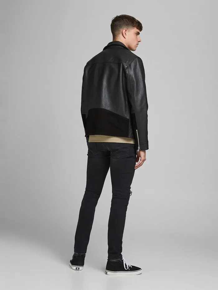 Jackets JACK and JONES Mens ICONIC BIKER LEATHER JACKET Black Black