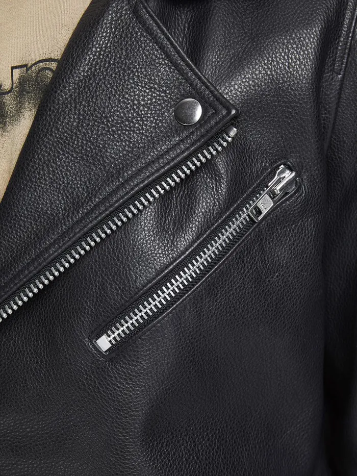 Jackets JACK and JONES Mens ICONIC BIKER LEATHER JACKET Black Black