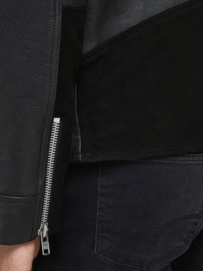 Jackets JACK and JONES Mens ICONIC BIKER LEATHER JACKET Black Black