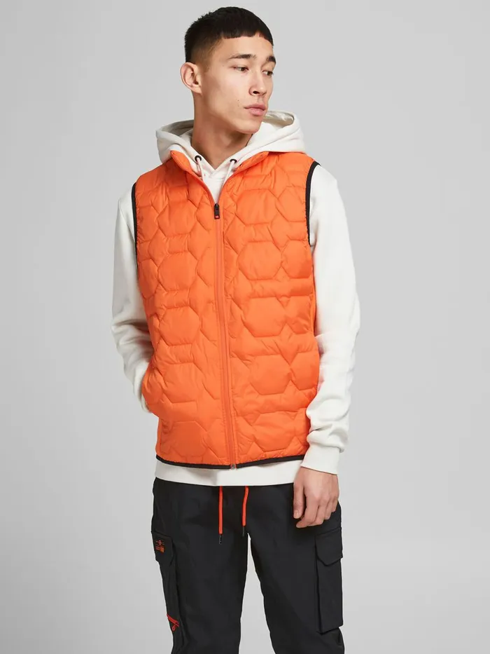 Jackets JACK and JONES Mens PADDED WAISTCOAT Orange Scarlet Ibis