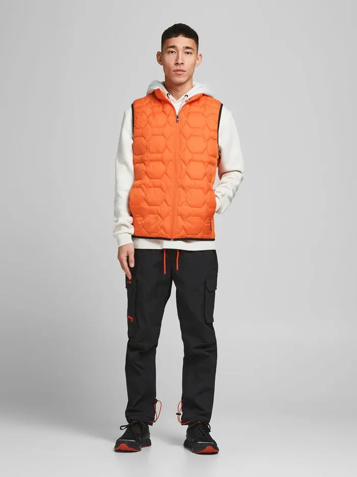Jackets JACK and JONES Mens PADDED WAISTCOAT Orange Scarlet Ibis