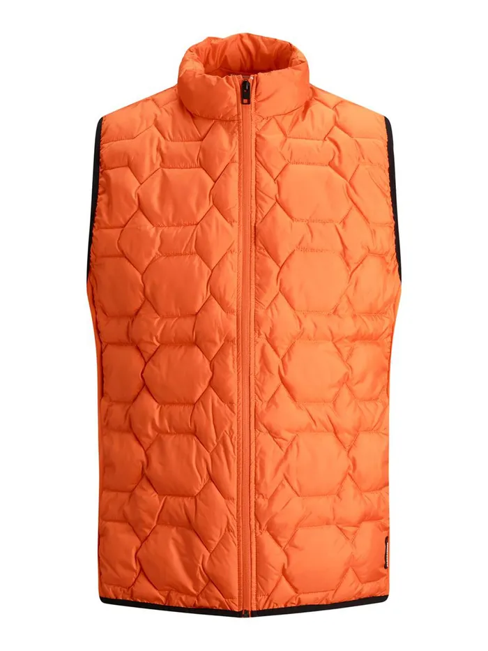 Jackets JACK and JONES Mens PADDED WAISTCOAT Orange Scarlet Ibis