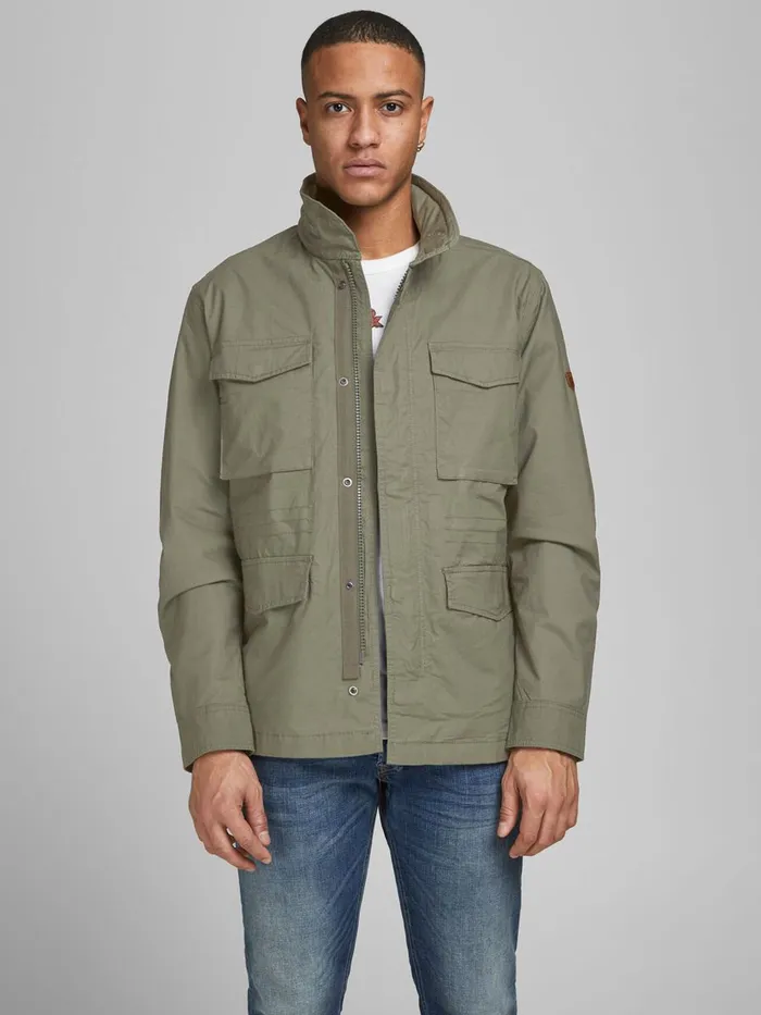 Jackets JACK and JONES Mens STAND COLLAR FIELD JACKET Green Beetle