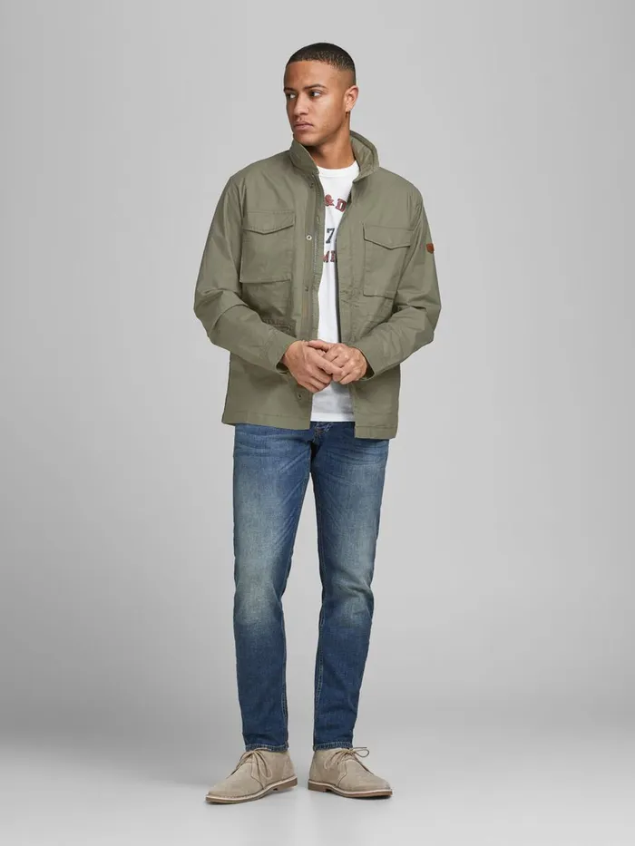 Jackets JACK and JONES Mens STAND COLLAR FIELD JACKET Green Beetle