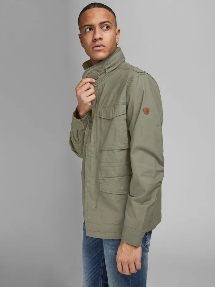 Jackets JACK and JONES Mens STAND COLLAR FIELD JACKET Green Beetle