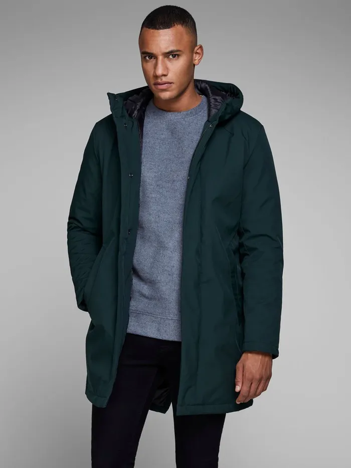 Jackets JACK and JONES Mens WATER REPELLENT PARKA COAT Green Scarab