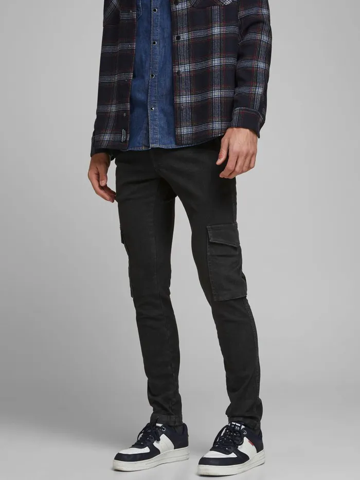 Jeans JACK and JONES Mens LIAM NA 142 CARGO TROUSERS Black Black Denim
