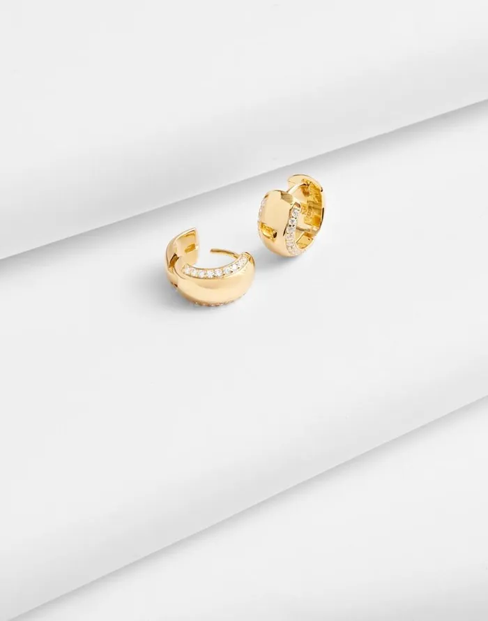 Jewelry Women Madewell DemiFine Pronged Crystal Huggie Hoop Earrings 14k Gold
