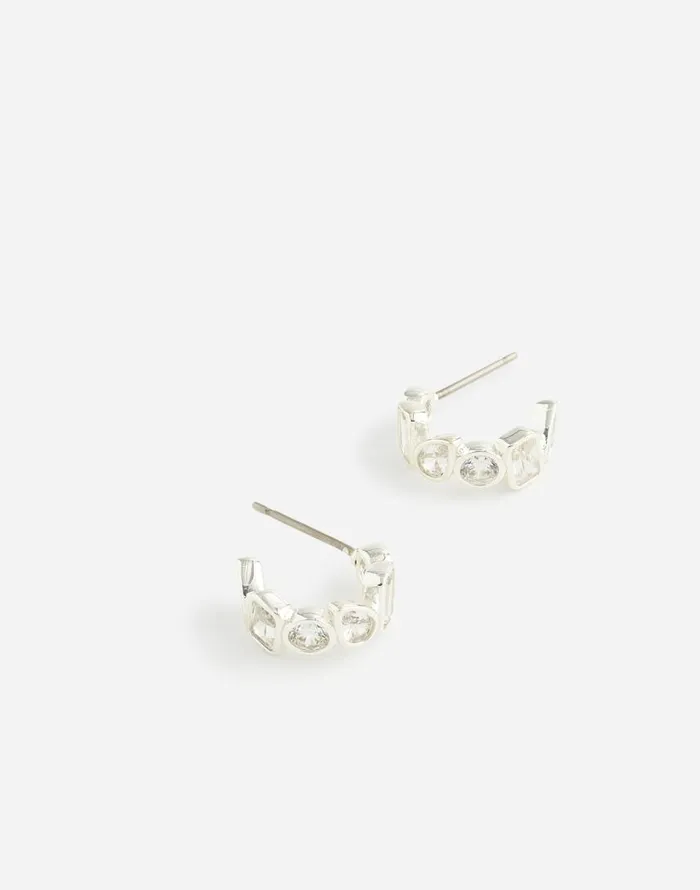 Jewelry Women Madewell MixedCut Crystal Cluster Huggie Hoop Earrings Polished Silver