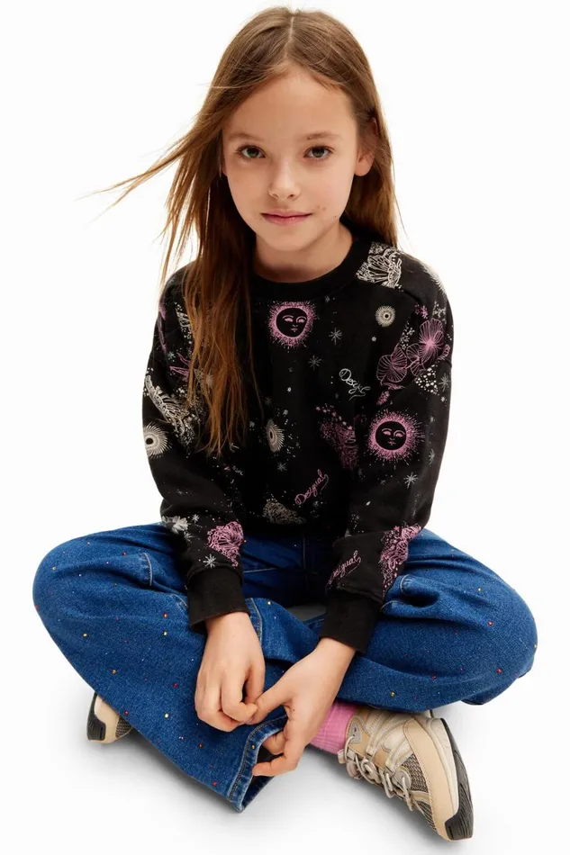Jumpers And Sweatshirts Kids Desigual Universe Flowers Sweatshirt Black