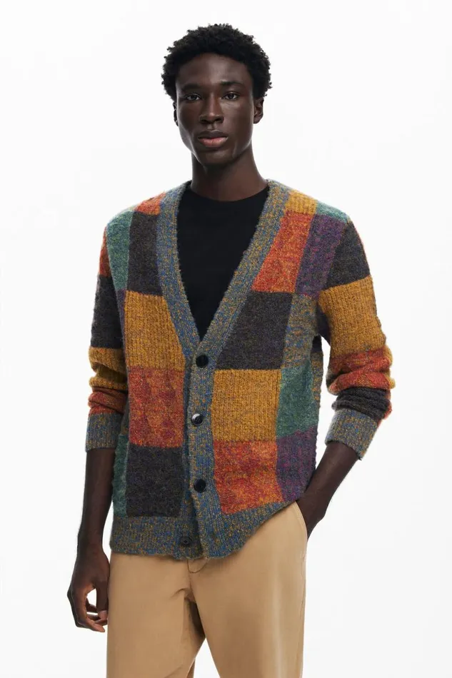 Jumpers And Sweatshirts Men Desigual Checked Cardigan Materialfinishes