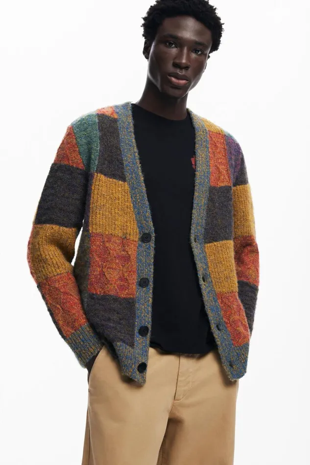 Jumpers And Sweatshirts Men Desigual Checked Cardigan Materialfinishes