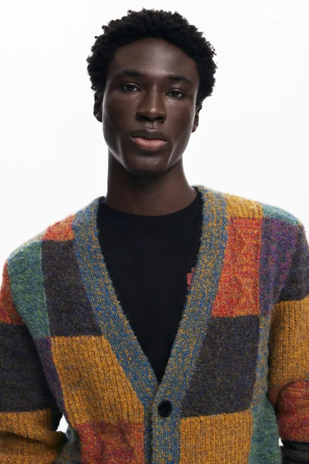 Jumpers And Sweatshirts Men Desigual Checked Cardigan Materialfinishes