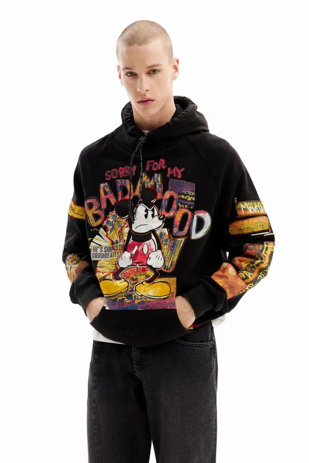 Jumpers And Sweatshirts Men Desigual Mickey Mouse Patchwork Sweatshirt Black