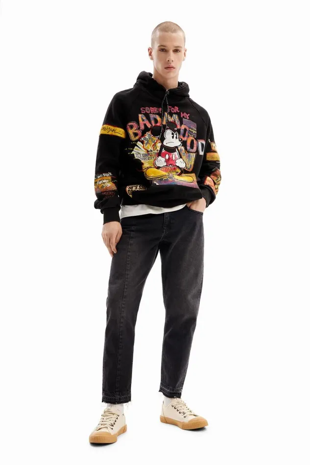 Jumpers And Sweatshirts Men Desigual Mickey Mouse Patchwork Sweatshirt Black