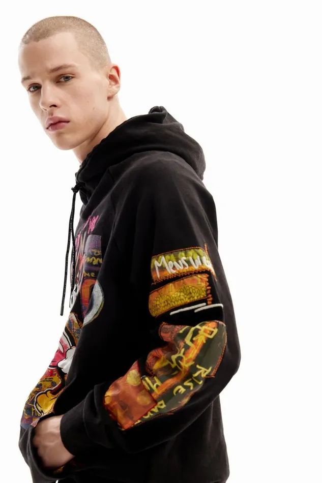 Jumpers And Sweatshirts Men Desigual Mickey Mouse Patchwork Sweatshirt Black