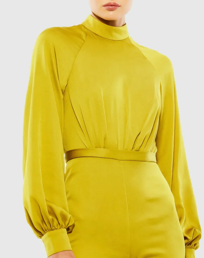 Jumpsuits and Rompers Women Mac Duggal Satin Raglan Long Sleeve High Neck Jumpsuit Chartreuse Jumpsuits and Rompers Women Mac Duggal Satin Raglan Long Sleeve High Neck Jumpsuit Chartreuse