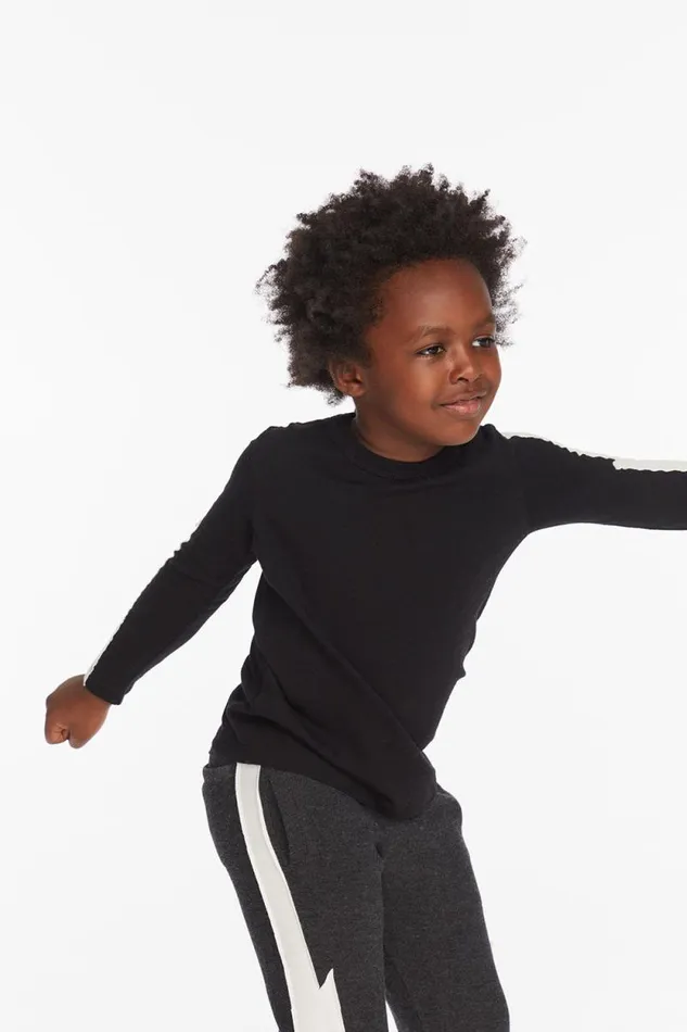 Kids Chaser Brand Boys Bolt Crew Neck Licorice Long Sleeve Tee