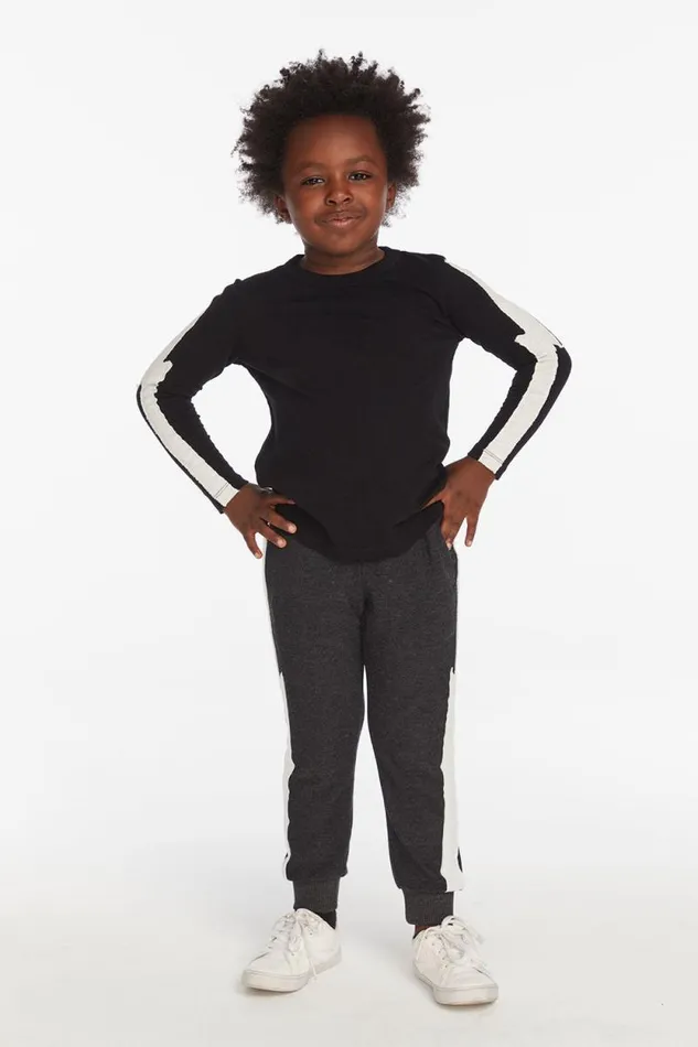 Kids Chaser Brand Boys Bolt Crew Neck Licorice Long Sleeve Tee